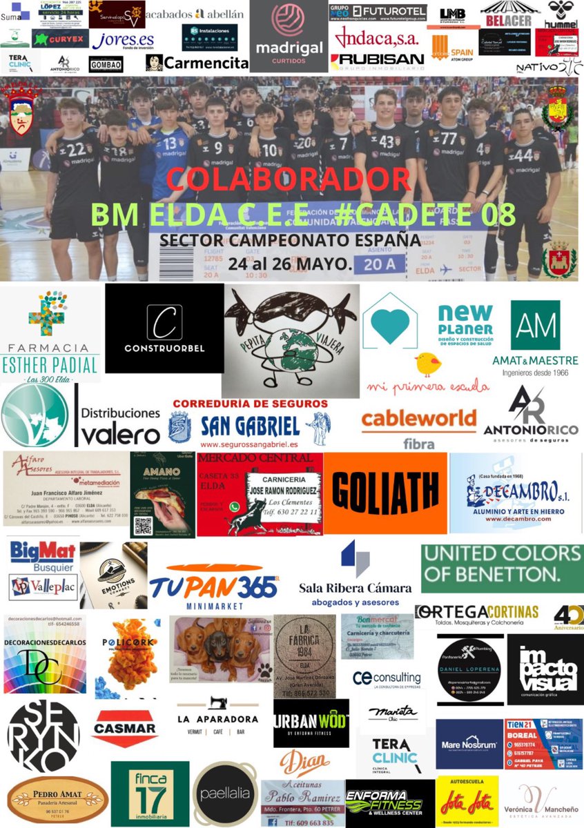 Bigmat Busquier y Valleplac comprometidos con el deporte Eldense y comarcal 🤗
En esta ocasión con el Sector del Campeonato de España Cadete 💪🏼
¡Suerte chicos! 👏🏽