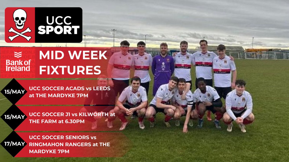 Don't miss the fixtures for the week as UCC Soccer have three matches. @bankofireland @johbees #showyoursupport