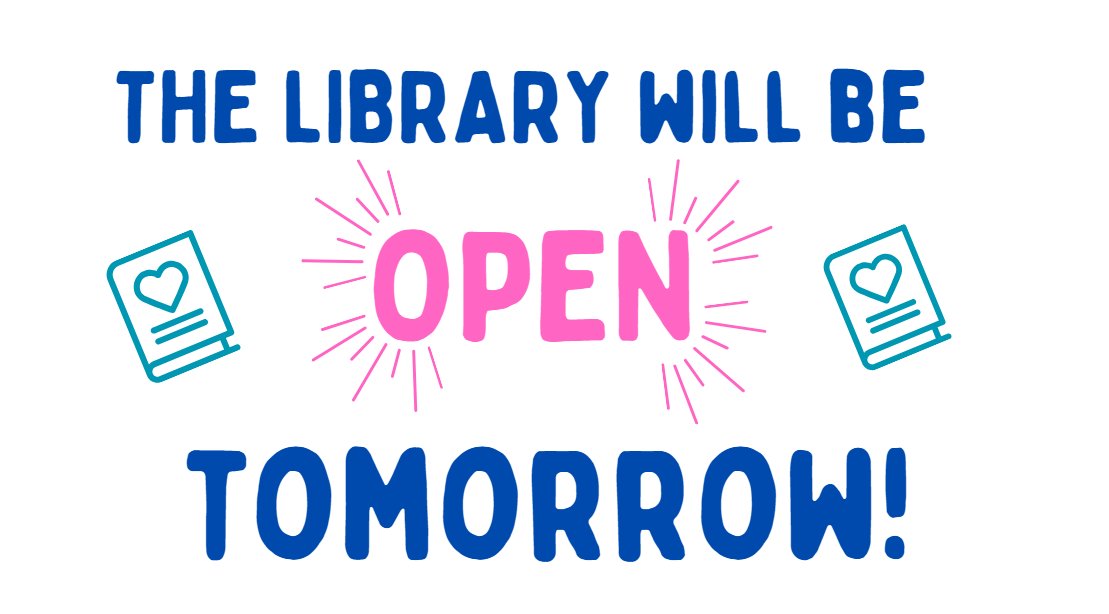 The library will be OPEN tomorrow from 8.30am until 4pm @BishopbriggsAC.  A chance to return your books and borrow something new! 📚❤😊  #readreturnrepeat #readingforpleasure #thelibraryisopen #loveyourlibrary