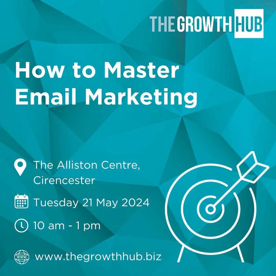 Harness the power of email marketing to grow your #Cotswolds business!📧

Join us on Tuesday 21 May for our fully-funded #workshop with Henny Maltby of @PEM_digital.

🔗 For more info & to book: thegrowthhub.biz/event/how-to-m…

#TheGrowthHubCirencester #GlosBiz