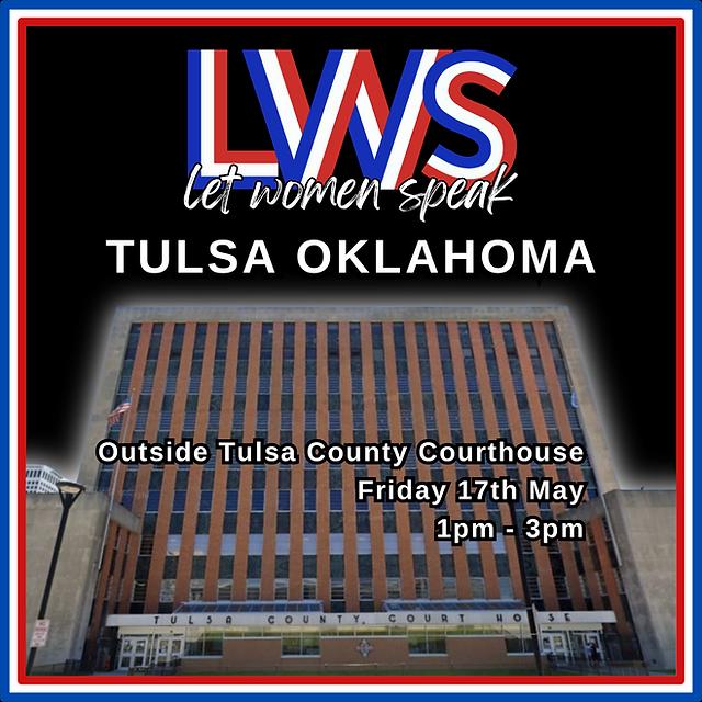This Friday!!! #LetWomenSpeak is in Tulsa, Oklahoma.

Join us - Outside Tulsa County Courthouse, 500 S Denver Ave., Tulsa. 1-3pm 
#LetWomenSpeakTulsa
#LetWomenSpeakOklahoma