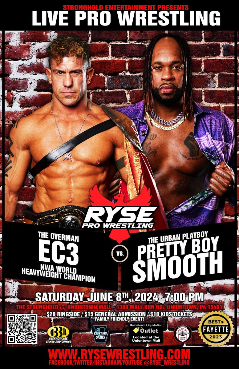Tickets for this huge event just went on sale! @PrettyBoySmooth Urban Playboy and NEW NWA Exodus Pro Midwest Hw. Champion will challenge The OVERman @therealec3 for the @nwa World Heavyweight Championship. Front row tickets are already going FAST. 🎟️ - Rysewrestling.com