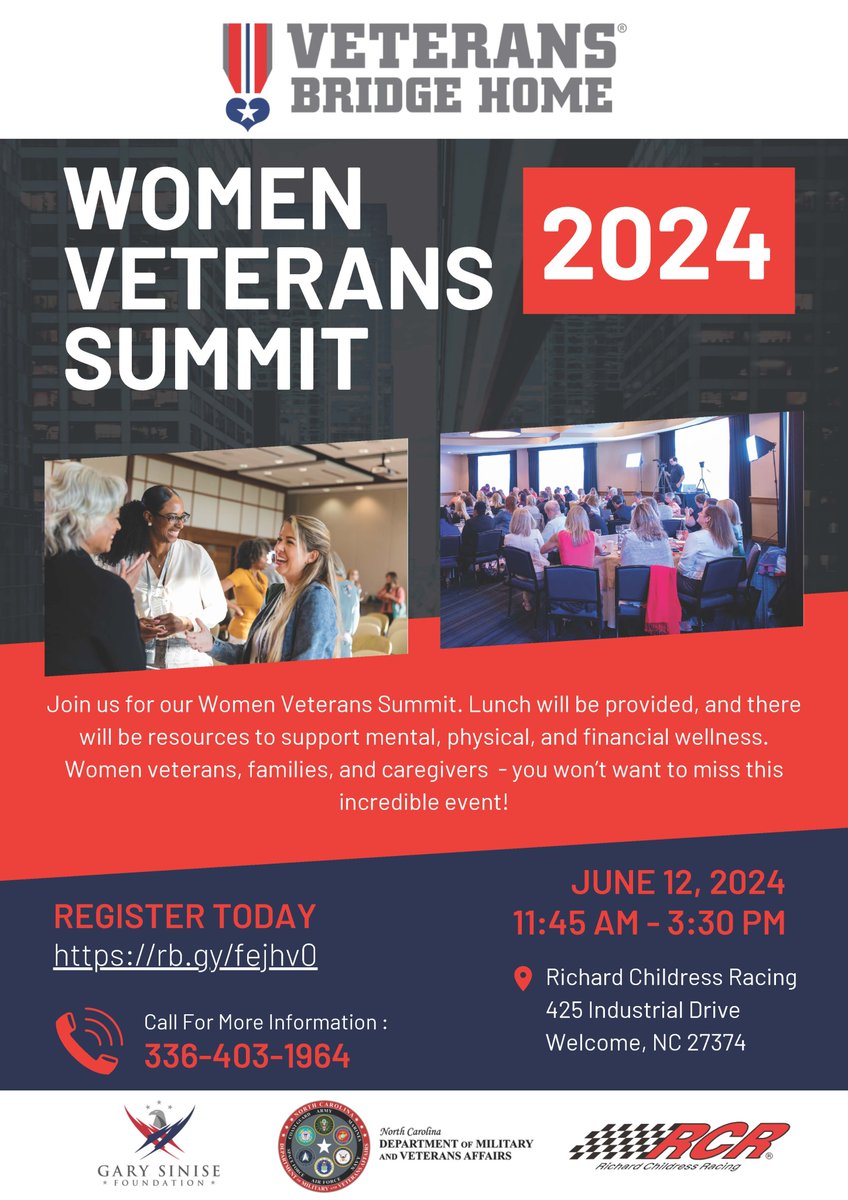 Join us for the Women Veterans Summit from 11:45am to 3:30pm on June 12 (Wed) at @RCRPCS.

Lunch will be provided, and there will be resources to support mental, physical, and financial wellness. Register today at rb.gy/fejhv0.

#MilitaryAppreciationMonth