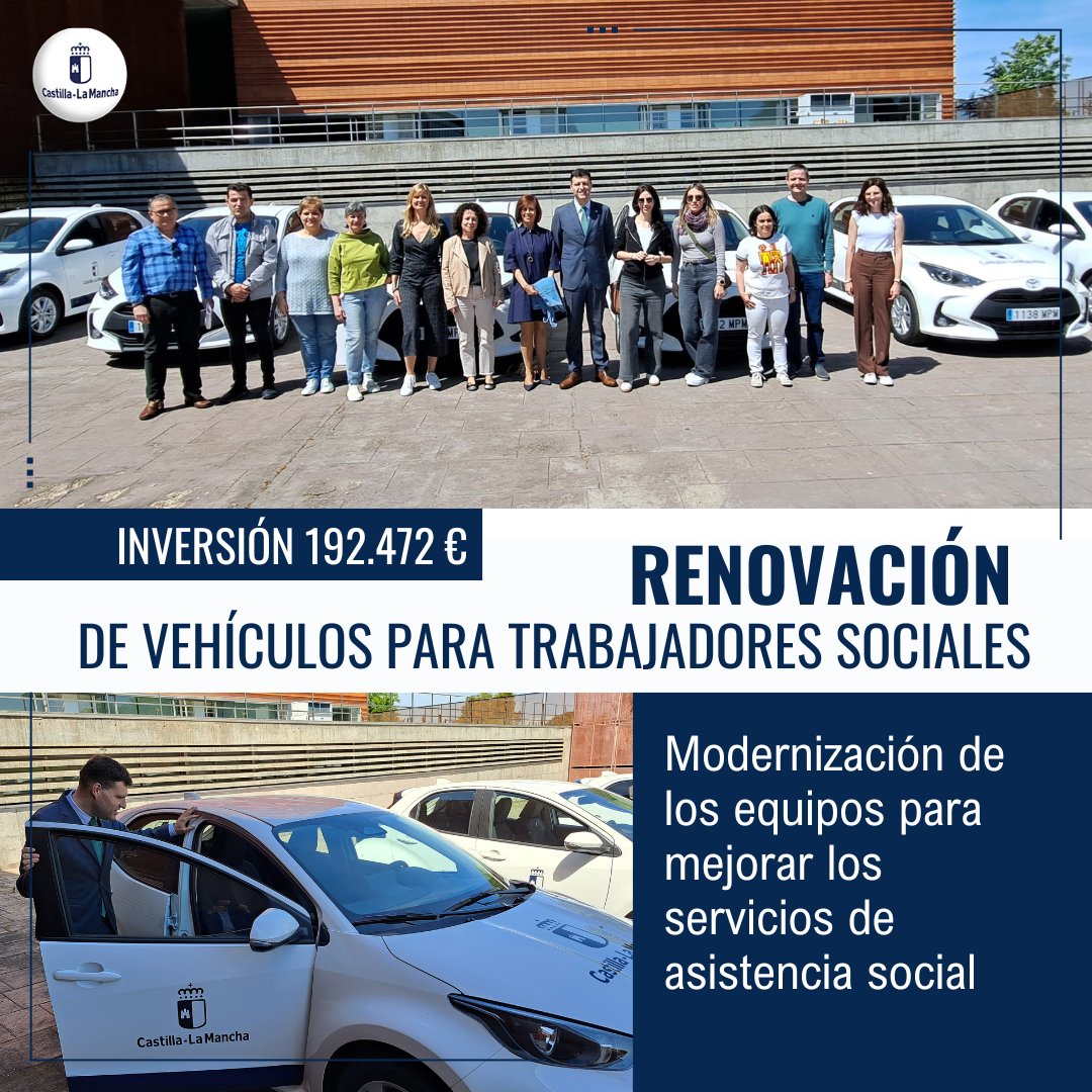 🚗🌱Recepción de 8️⃣ nuevos vehículos para modernizar la prestación de los servicios sociales en el territorio. 👉Desde el @gobjccm hemos invertido 192.472€ en estos vehículos eficientes.