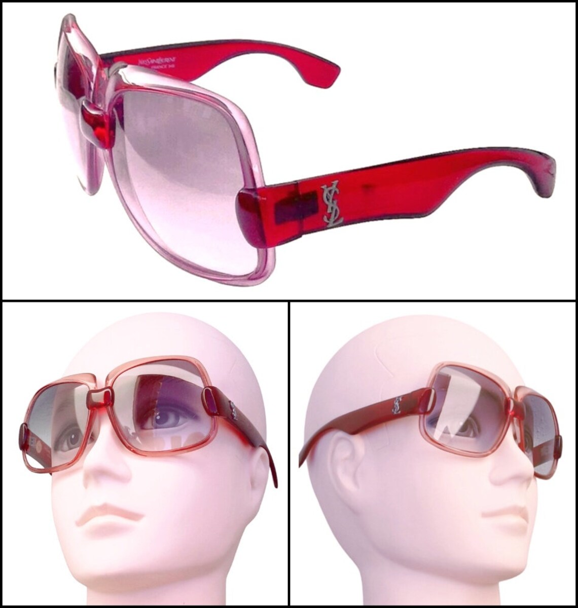 Yves Saint Laurent #Sunglasses #vintage 70s NEW - Translucent Cherry Pink Frame, Silver Grey Gradient Lenses | Model 545 + #YSL Case #giftsforher via #EtsyShop #EtsySeller t.ly/kQh5y