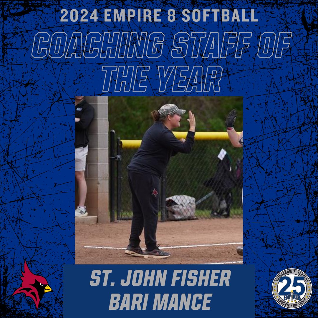 Congrats to our 2024 #E8 Softball Coaching Staff of the Year!

@FisherAthletics led by Bari Mance

#E8Proud #LeadersCompeteHere #WhyD3 #E825