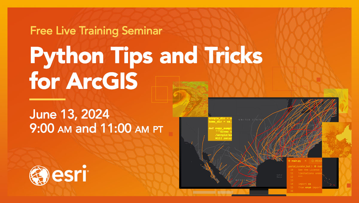 Python is the most popular scripting language for ArcGIS. 🐍 Join our experts on June 13 to learn how to script like a pro → esri.social/VvoH50Rz47x We promise you'll have fun and learn practical, time-saving tips. #Python #PythonProgramming