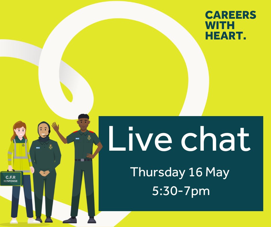 Our next live chat is Thursday 16 May, 5:30-7pm. Our recruitment live chats are popular with those looking to join #TeamNWAS as it's an opportunity to talk online with our expert team members who can answer any questions. Join in on our website nwas.nhs.uk/careers.