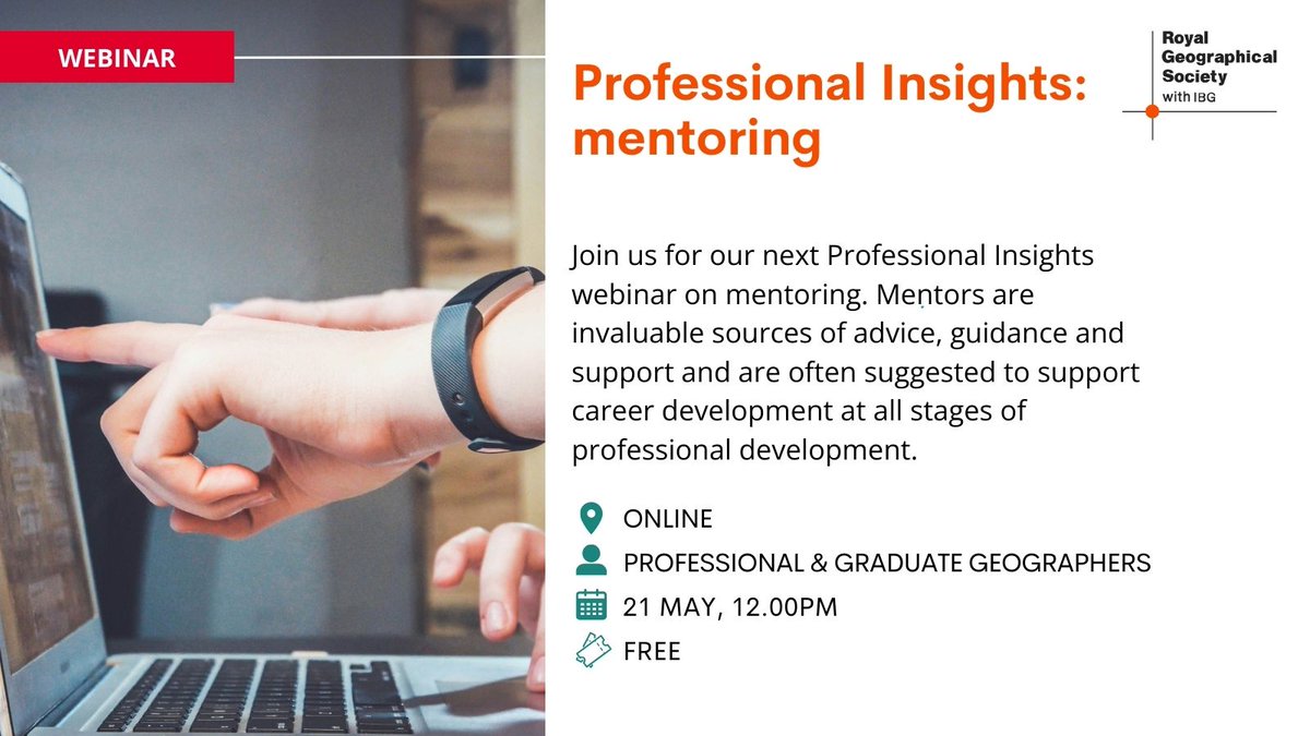 Join us for the next webinar in our Professional Insights series: mentoring.👥 Mentors are invaluable sources of advice, guidance, and support at all stages of professional development. Book now👉 rgs.org/events/upcomin…