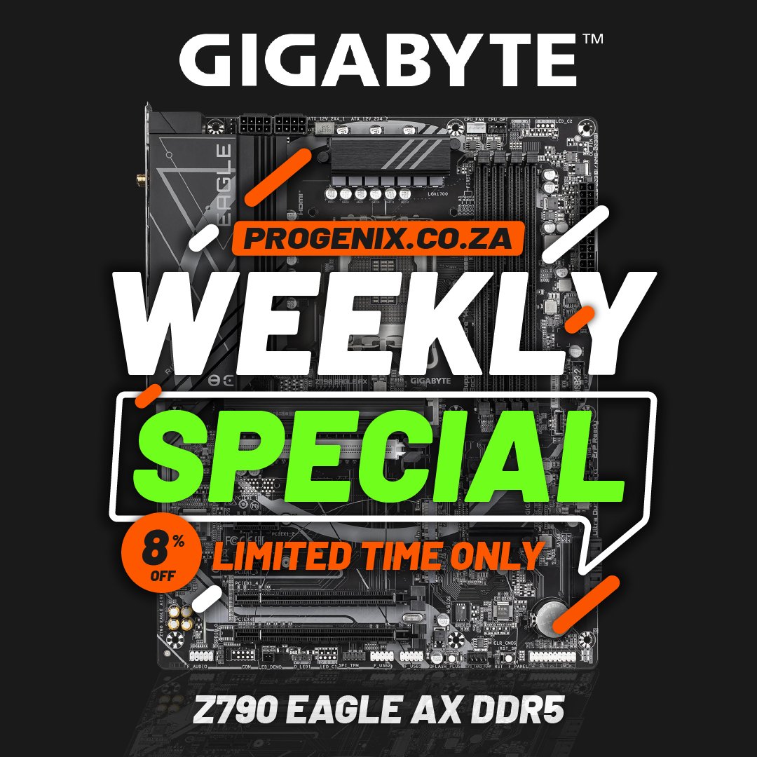 Attention tech lovers! 🚨 @ProgenixZA has just dropped the ultimate deal of the week! 💰 Score 8% off Z790 EAGLE AX (DDR5) mobo, but hurry - this offer won't last long ⏰ Get your hands on it now at: 👉 bit.ly/44J9XYz 👈 #gigabyte #aorus #progenix #weeklyspecial