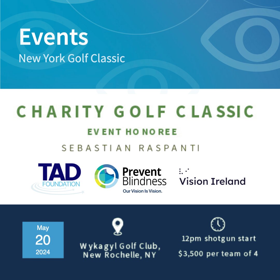 One week away! Join @PBA_savingsight, @TadFoundation, and @Vision_Irl at the Wykagyl Country Club for the 2nd annual New York Golf Classic on Monday, May 20, 2024! For more information and registration details, visit: preventblindness.org/events/new-yor…