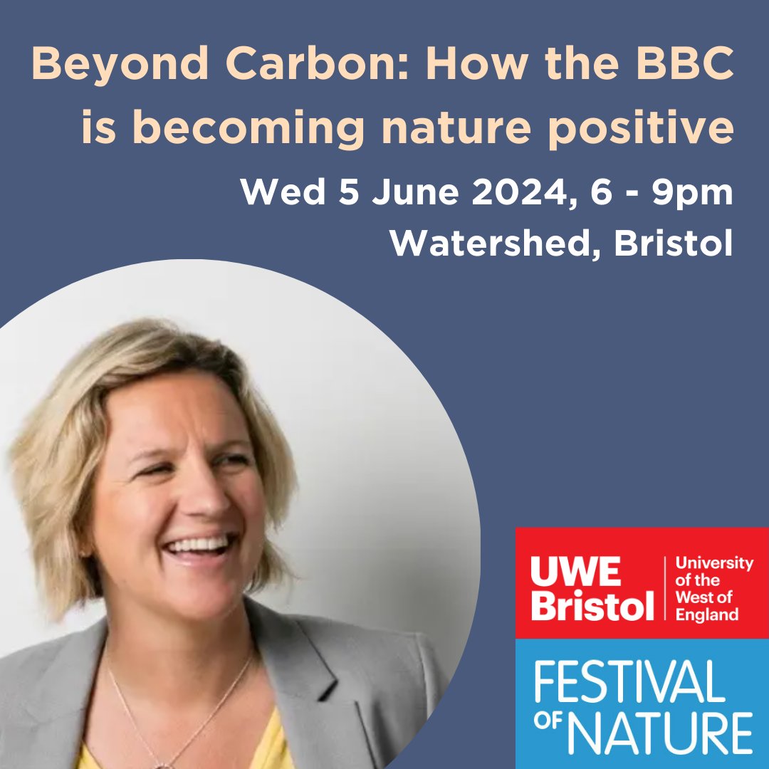 Excited to be collaborating with our consortium partner @UWEBristol on their Bristol Distinguished Address Event on Wed 8 June, as part of @FestOfNature. 

We'll be hearing from Danielle Mulder, Director of Sustainability for BBC Group.🌿 

Last tickets: uwe.ac.uk/events/bdas-be…