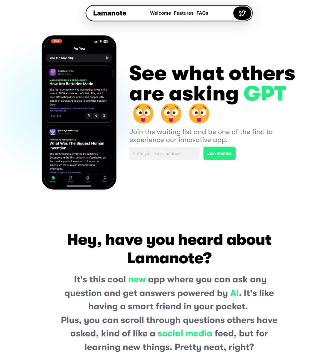 AI Tool of the Day: Lamanote Hey, have you heard about Lamanote? It's this cool new app where you can ask any question and get answers powered by AI. ai-search.io/tool/lamanote #ai #aitools #chatGPT #GPT4 #Study #Education #Studylog #EducationForAll #EducationMatters