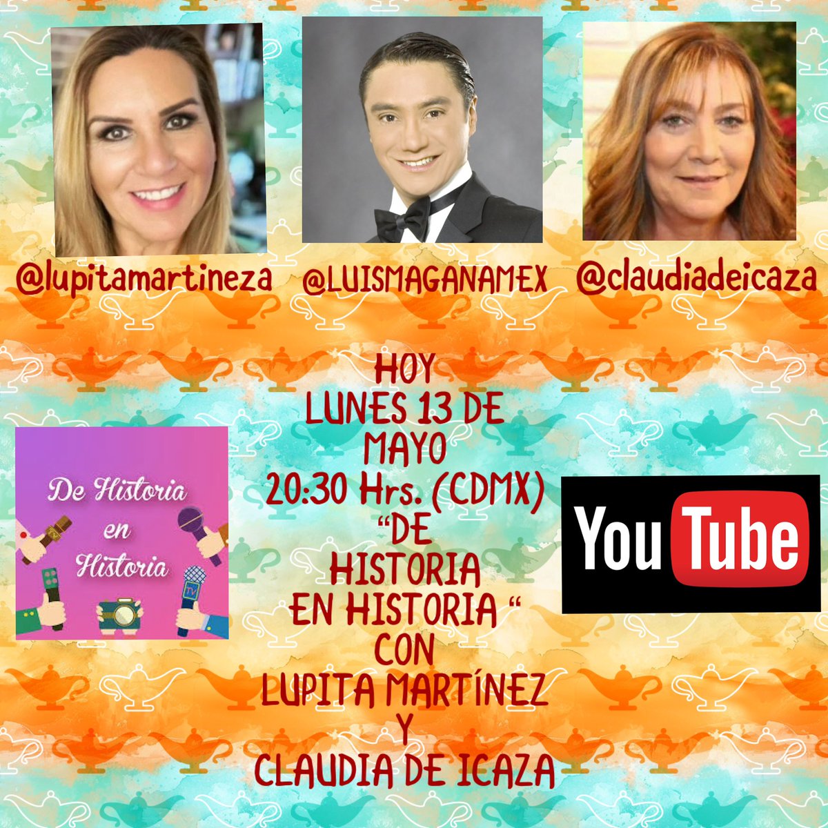 📺❤️ MAÑANA LUNES 13 de MAYO a las 20:30 hrs. @DeHistEnHist @LUPITAMARTINEZA y @ClaudiadeIcaza por YouTube 📺 youtube.com/c/LupitaMartin… ❤️ #lovemyjob #happiness #loveyourself #journalist #news #carcajadas 💯 💖🎥