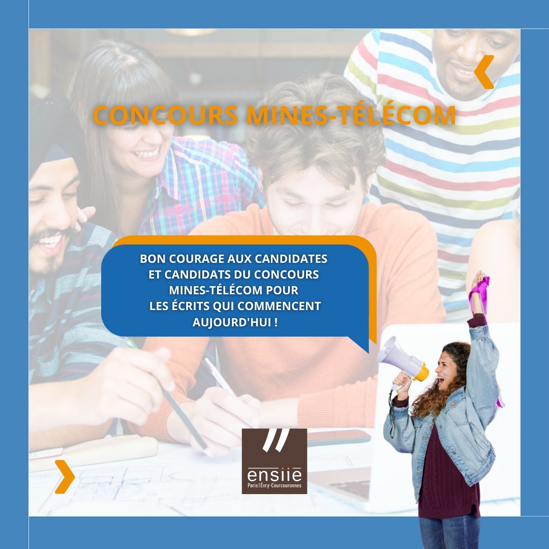 [ÉCRITS DU CONCOURS MINES-TELECOM]

L'ENSIIE souhaite bon courage aux élèves pour les écrits du <a href="/Concours_MT/">Concours_MT</a> !