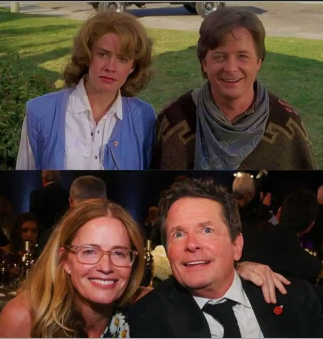 Elizabeth Shue y Michael J. Fox en 'Regreso al futuro III' (1990) y en la actualidad