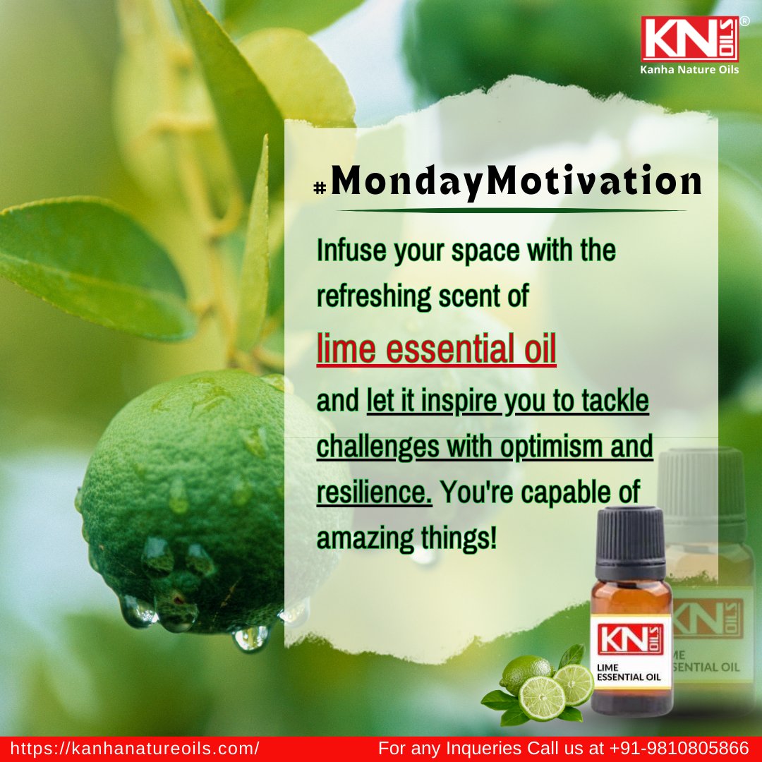 👍 Infuse your space with the refreshing scent of lime essential oil and let it inspire you to tackle challenges with optimism and resilience. You're capable of amazing things! 🍋 #limeessenntialoil
#kanhanatureoils #kno #mondaymotivation #ime #limeessenntialoil #Inspiration