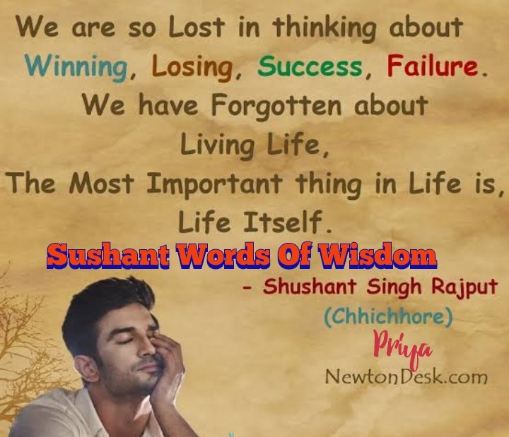 Sushant Words Of Wisdom
🌈'I'm a noun in your life, verb in mine❗'
Sushant's words of wisdom inspire us to seek knowledge and strive for wisdom. Let's learn from his example and apply it in our lives.📚
 Remember, true wisdom lies in knowing where and how to use our knowledge📚