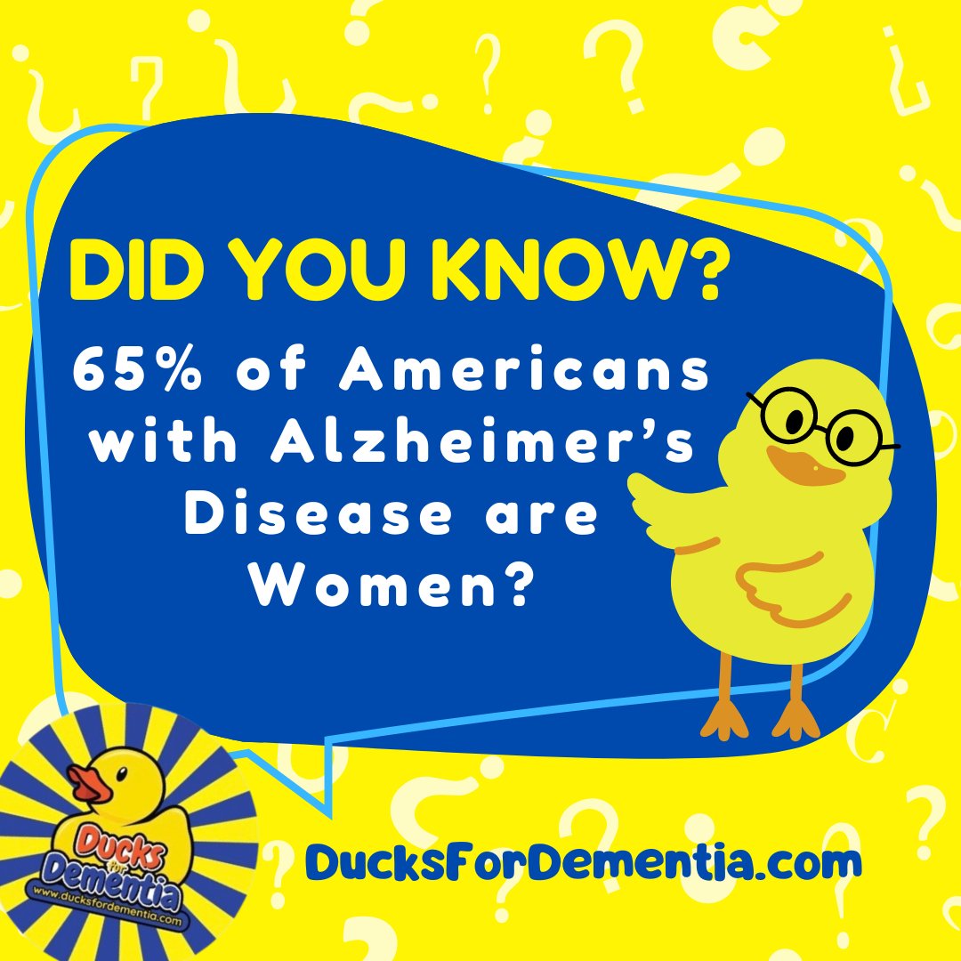 Statistics indicated that women are more likely to develop Alzheimer's disease compared to men. Roughly two-thirds of Americans living with Alzheimer's disease are women.

💻 ducksfordementia.com

#ducksfordementia #dementia #dementiaawareness #alzheimers #alzheimersawareness