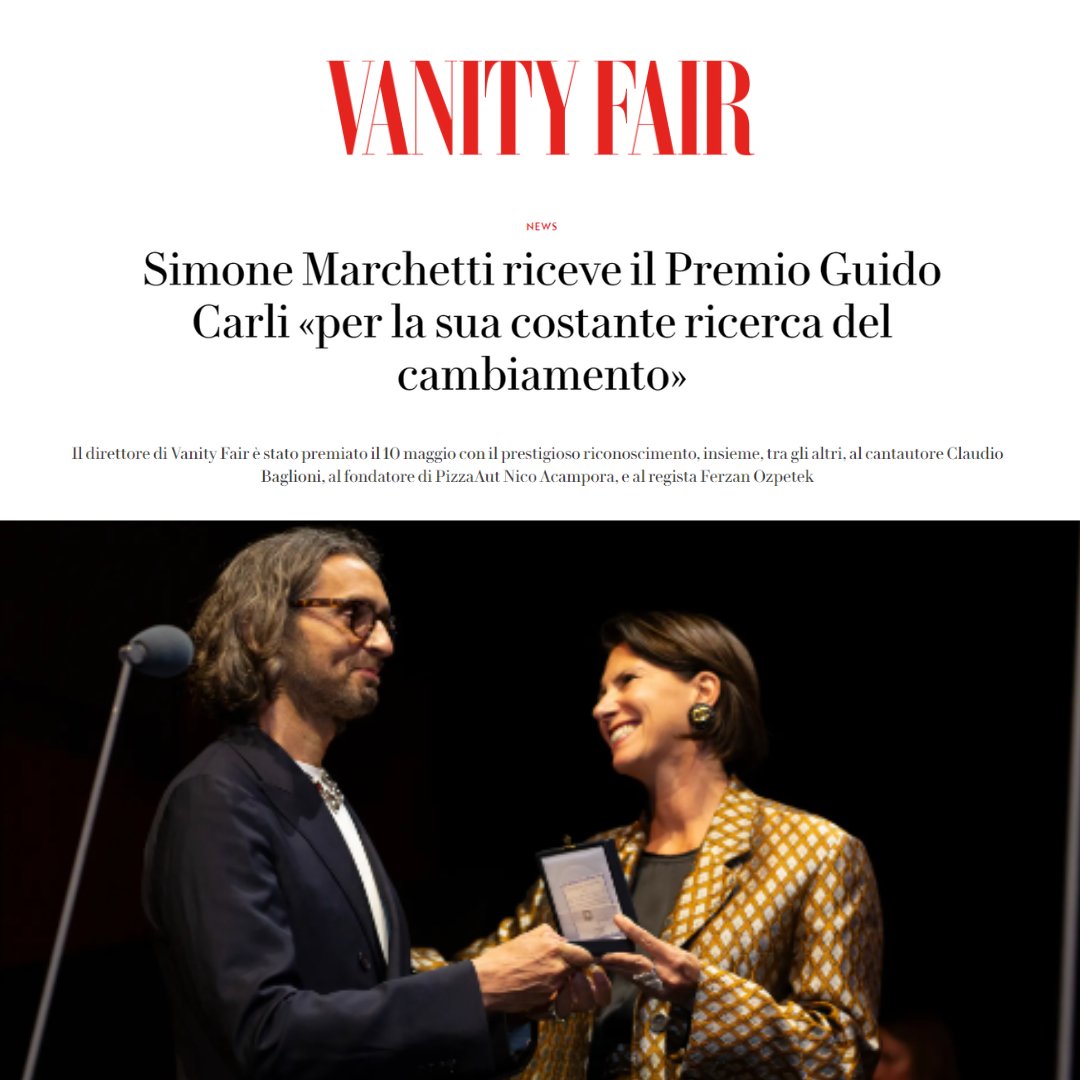 Con la #XVEdizione del #PremioGuidoCarli abbiamo celebrato le eccellenze italiane. #SimoneMarchetti, direttore di @VanityFairIt, ha ricevuto il prestigioso riconoscimento per il suo costante impegno nel rivoluzionare il mondo del giornalismo e della moda. 

#EdizioneStraordinaria