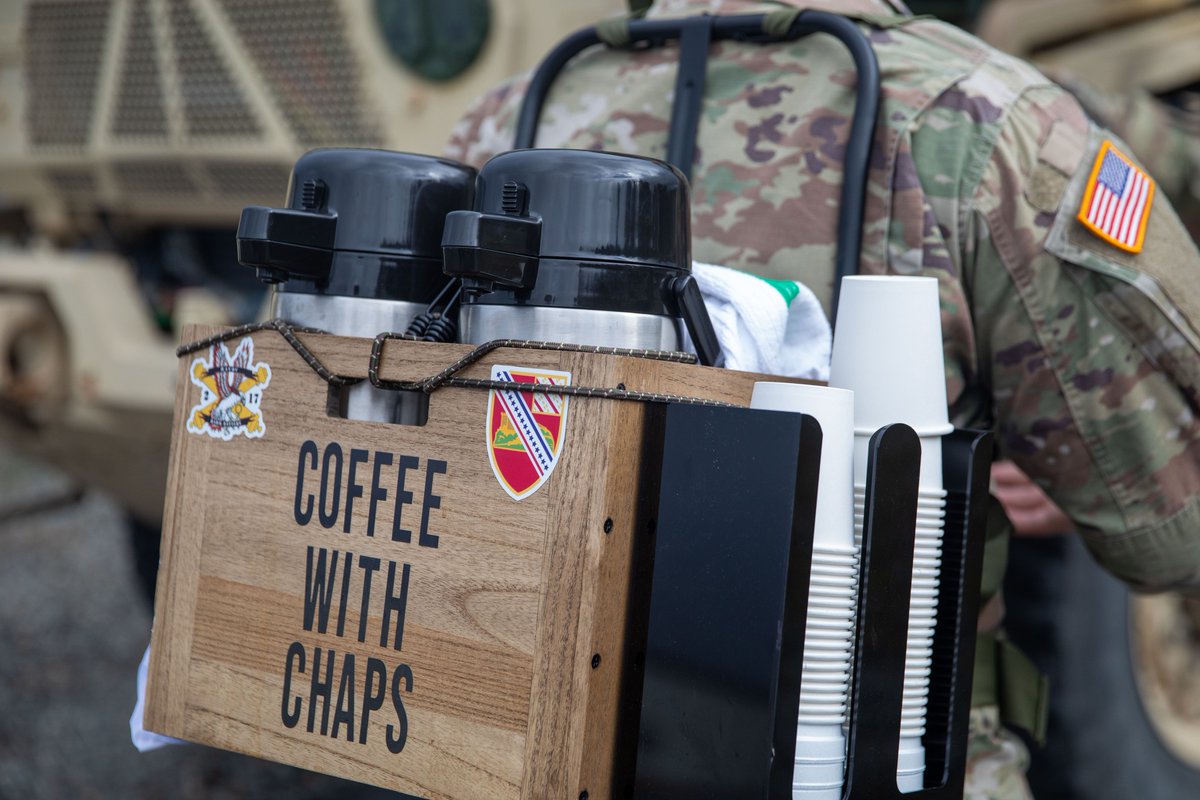 USArmyWHC's tweet photo. “The Coffee Chaplain”, Cpt. Alec Correa, a U.S. Army chaplain assigned to 2-17 Field Artillery, who takes time during #MotorpoolMonday to visit #Soldiers with his signature coffee ruck.

#PeopleFirst #BeAllYouCanBe #ArmyTeam @I_Corps @USArmy https://t.co/DS2MlhLFSm