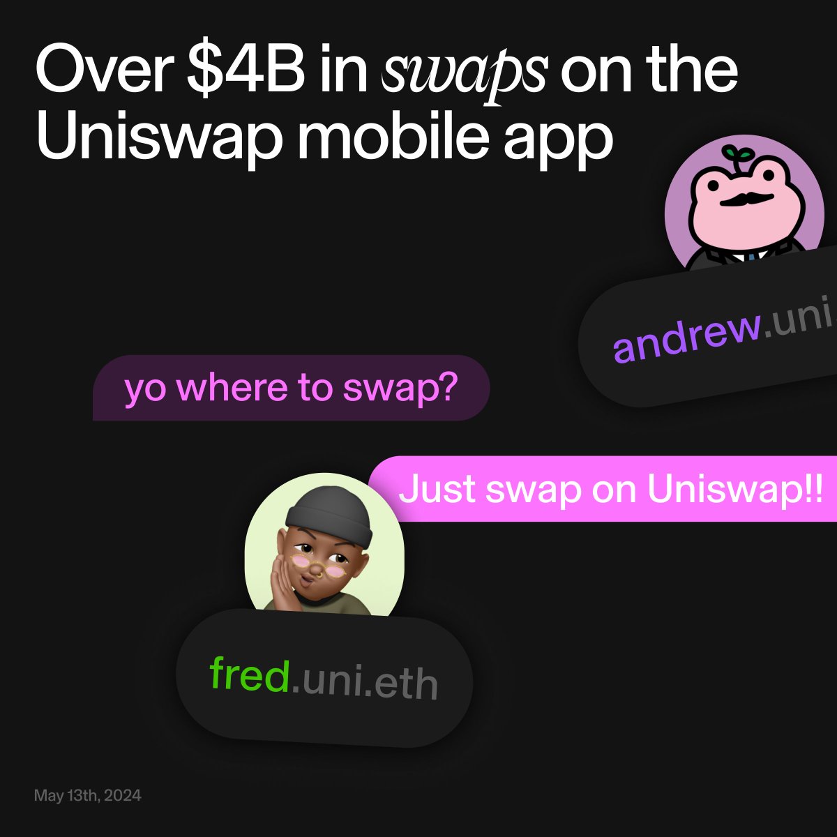 Just passed $4B in swaps on the Uniswap mobile app

Next up: $4T 🦄