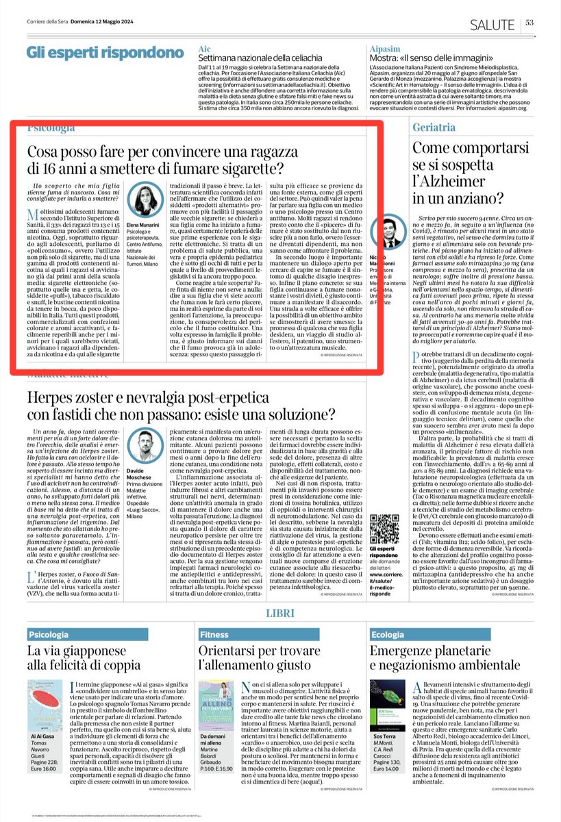 Ieri sul @Corriere @munarini_elena @IstTumori