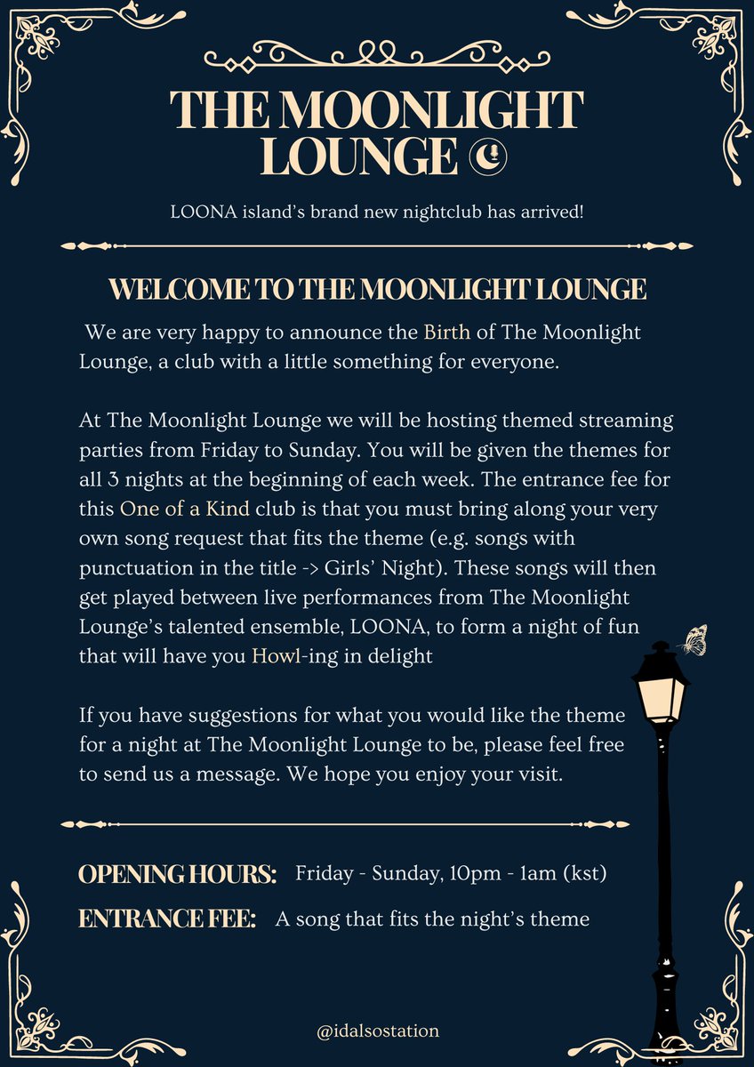 Welcome to The Moonlight Lounge 🍸

Ticket collection for this week's events will begin shortly. We hope to see you all there for opening night this Friday at 10pm kst.