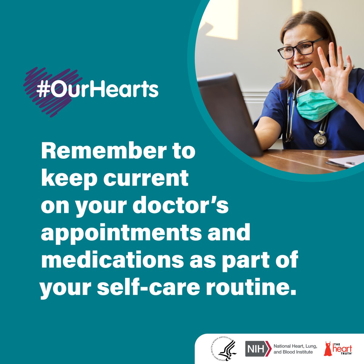 Today is National Women’s Check Up Day! Being mindful of your health status is key to making positive changes for #OurHearts. Check if you're behind on any medical appointments. It's important to talk with your healthcare provider about your heart health. #WomensHealth