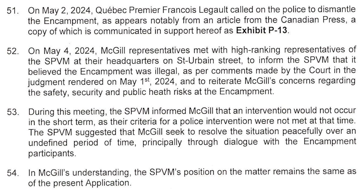 In McGill's request for an injunction against the Gaza solidarity encampment, they make what should be a deeply embarrassing claim: they've repeated asked the police to attack their students, but the police have urged them to resolve the situation peacefully.