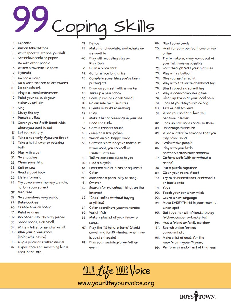 #MentalHealthAwarenessMonth Here is a list of 99 coping skills to incorporate into your weekly routines!🧠💝