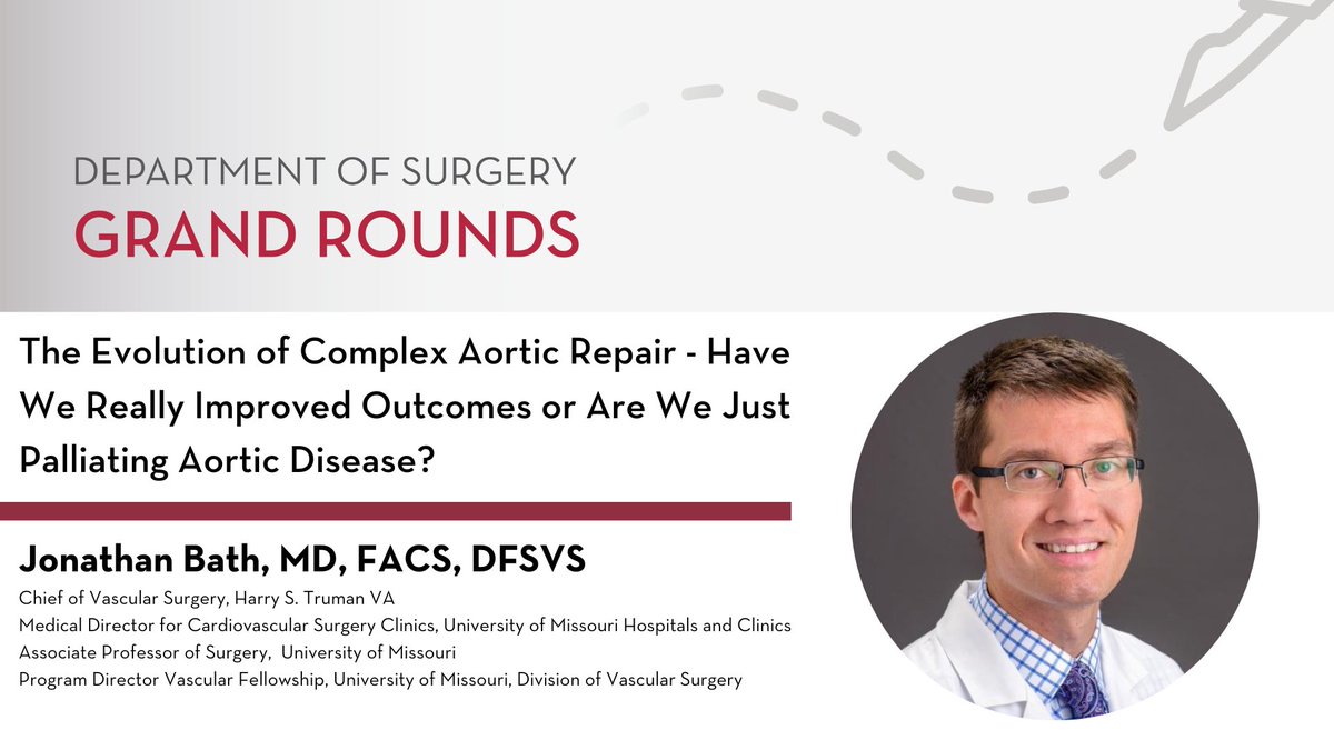 Join us tomorrow in HSEC 2-132/2-138 for #UMNSurgery Grand Rounds to hear Dr. Jonathan Bath discuss The Evolution of Complex Aortic Repair - Have We Really Improved Outcomes or Are We Just Palliating Aortic Disease?.