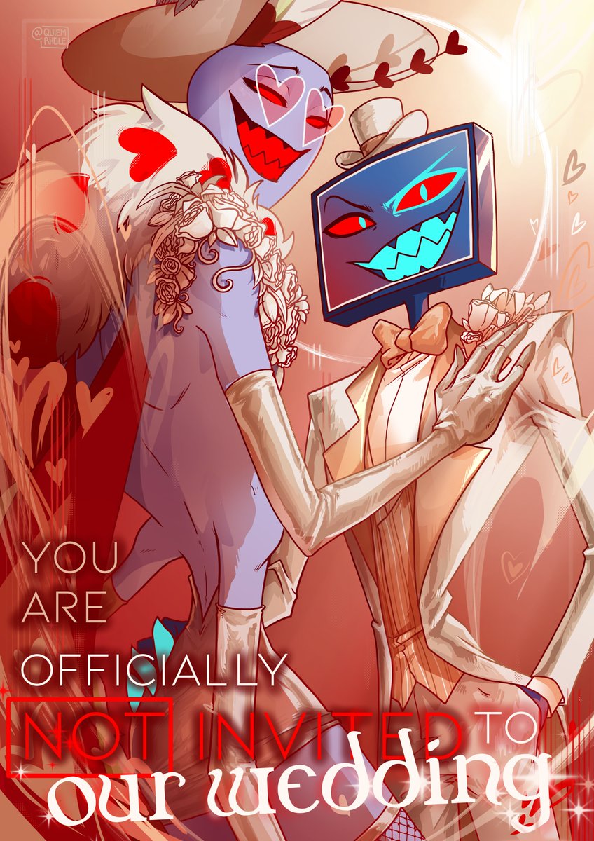 Official NONE Invitation to the wickedest wedding in Hell ✨ 'Don't hate us cause you ain't us' they say ❤📺🦋💍❤ #HazbinHotel #HazbinHotelFanart #HazbinHotelValentino #HazbinHotelVox #VoxVal #StaticMoth