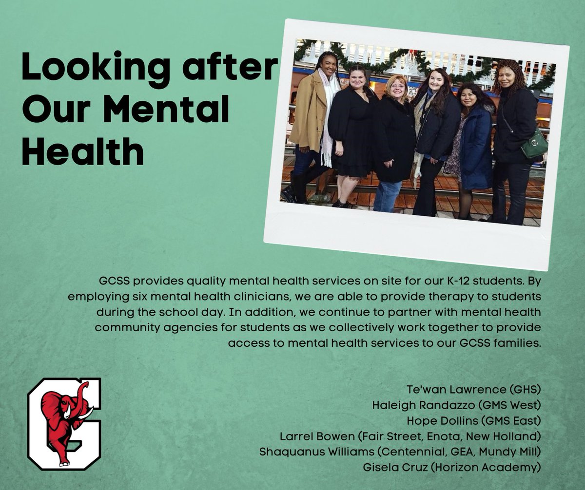 Sunday was National Mental Health Provider Appreciation Day and the month of May is dedicated to Mental Health. We employ 6 mental health clinicians to serve our students and staff to be certain that mental health remains a priority. Thank you to our team of professionals!