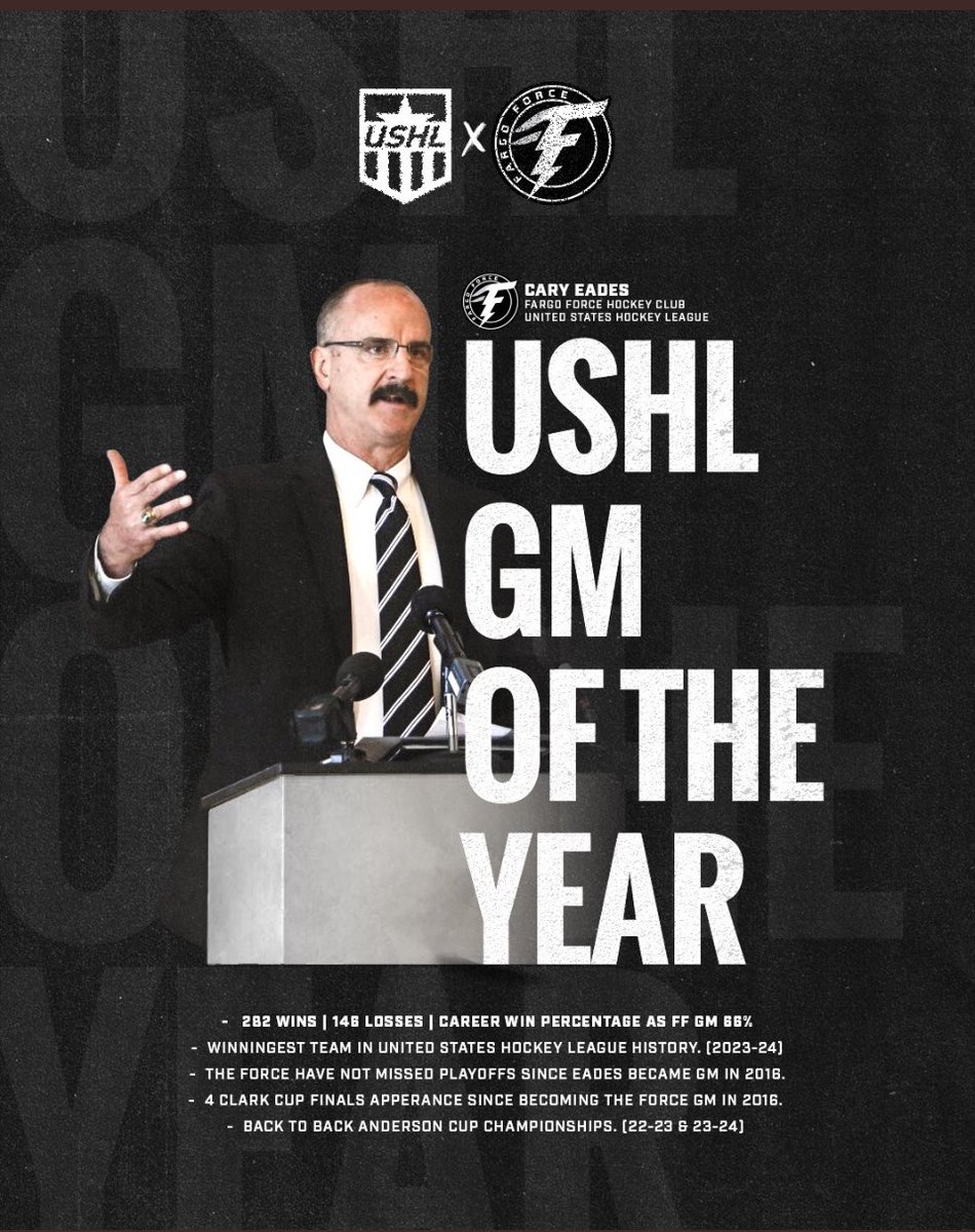 Really appreciate all of the msg’s I’ve received 4 being named @USHL GM of the year.

I won the same award 32 years ago, ironically as the GM of Dubuque, who we are now facing in the CLARK CUP FINALS. 

Much thx 2 many 4 this honor - ownership, 22-23 & 23-24 coaches & THE PLAYERS