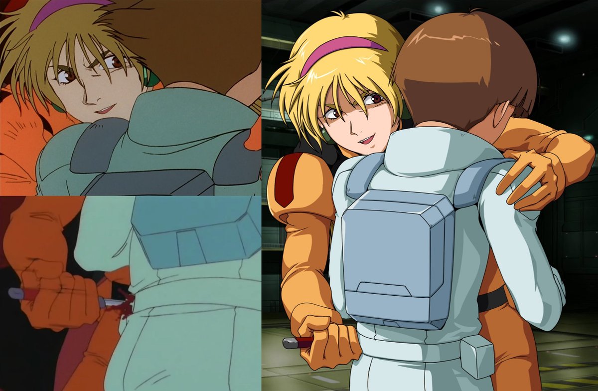 Katejina stabbing Uso in the final episode of Victory Gundam (1993