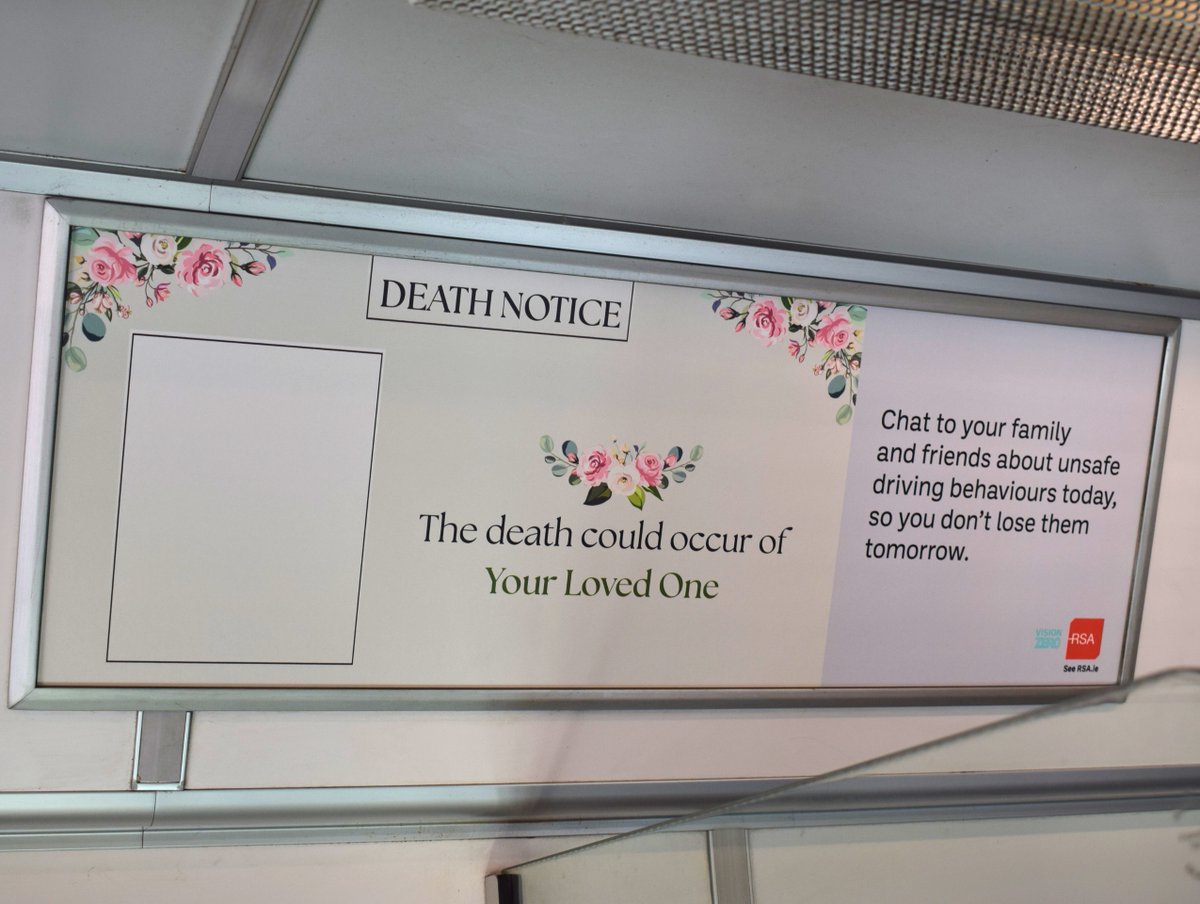 .@RSAIreland's latest campaign leverages #OOH's power to drive change 💭 

'Time To Talk' uses striking visuals like blank funeral notices to prompt discussions around safe driving habits where they're needed.

✍️ @SparkIRL / PML / @forsbodenfors

#BeMoreNow #TimeToTalk