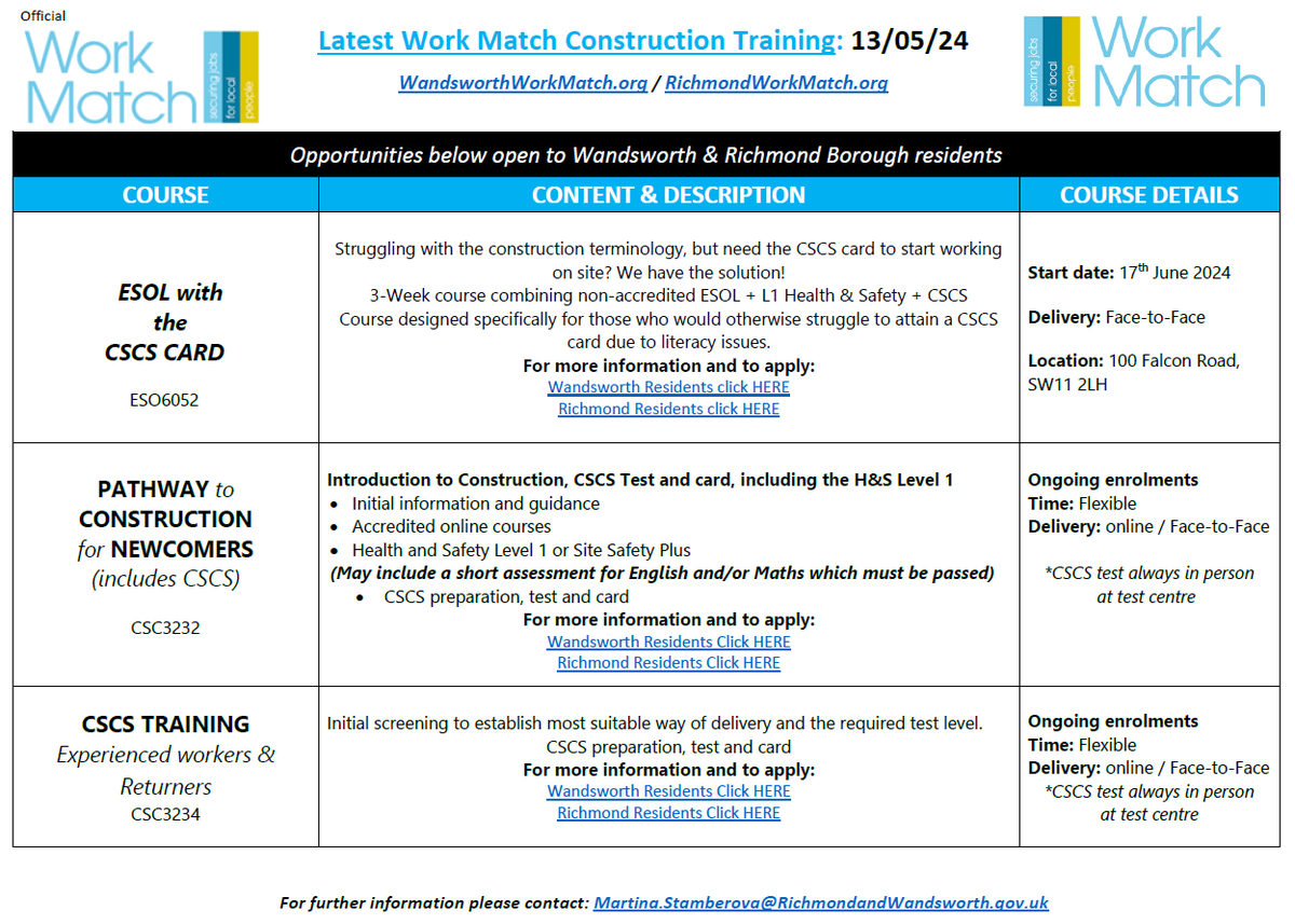 #MondayMood Check out our free #construction training for #Richmond & #Wandsworth residents in images👇 Including #CSCS for beginners & exp. workers L2 & L3 Understanding #Retrofit L5 #Retrofit Coordination Head to our website for details and to enrol bit.ly/3todRCZ