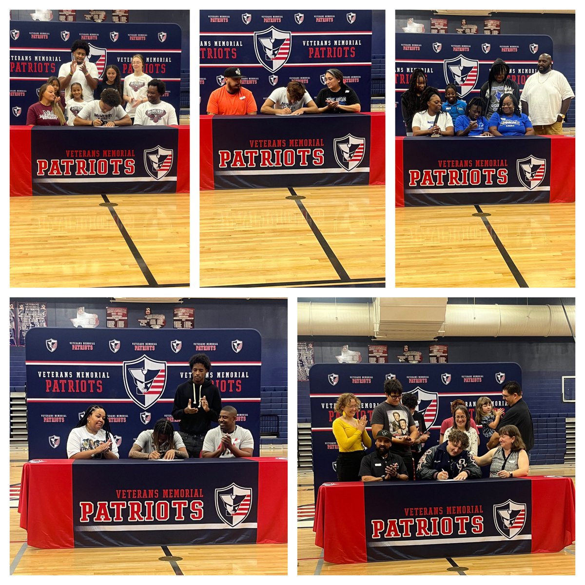 Congratulations to our dudes and their families on signing this morning to further their athletic and academic careers. We are proud of yall! @KJ_Henagan - McMurry @sebboy_walker6 & @clintondixon24 - TLU @JeremiahDarden0 - Peru College @Avery_Crouch17 - Missouri Valley