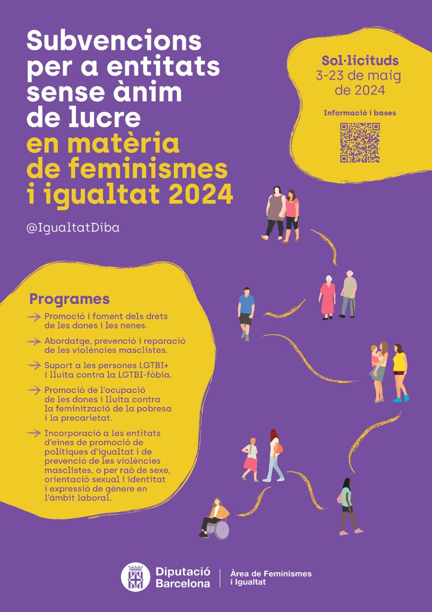 🟣 Nova convocatòria de subvencions per a entitats sense ànim de lucre en matèria de feminismes i igualtat 👉 El termini per a sol·licitar els programes finalitzarà el 23 de maig ➕ shorturl.at/prJU5 #Dosrius