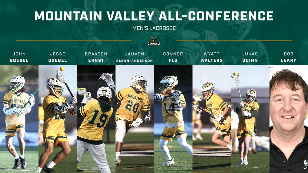 Herkimer Men's Lacrosse had seven players earn All-Conference honors, including John Goebel who was named Player of the Year.

Head Coach Bob Leary was also named Conference Coach of the Year!

#HerkNation I #DefendTheHill 💚💛⚔️