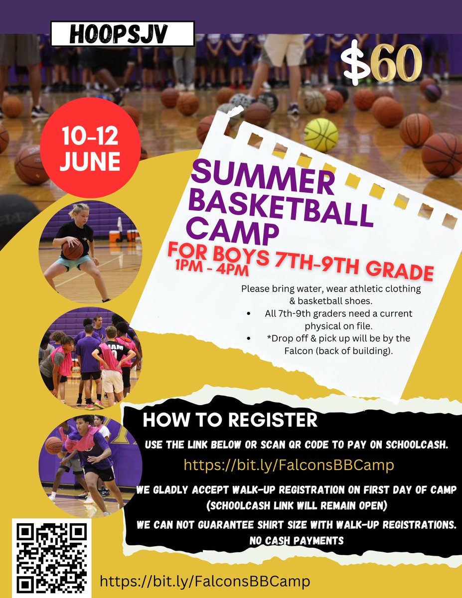 Less than a month away until JVHS Basketball Camp! Sign up link: bit.ly/FalconsBBCamp