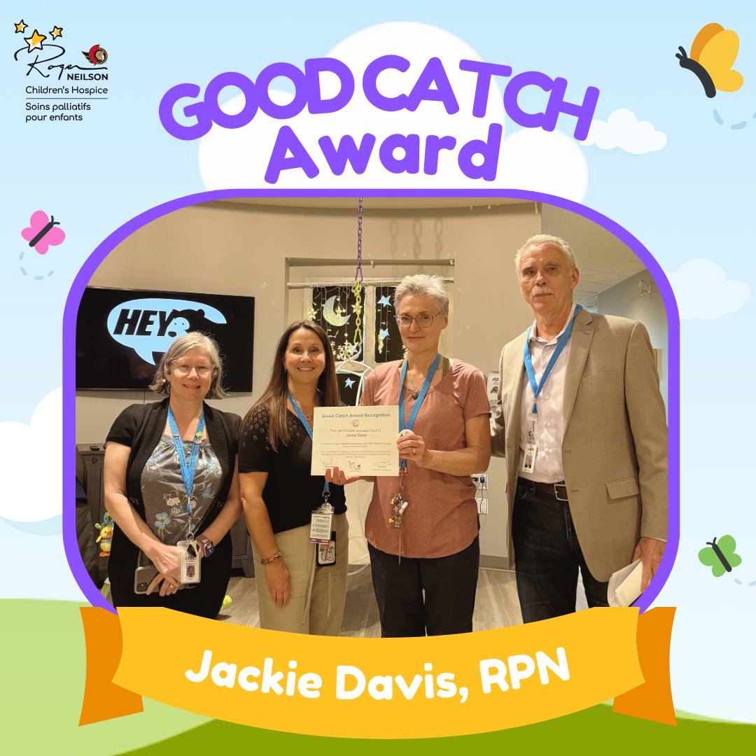 🌟 Congratulations to our latest Good Catch Award recipient, Jackie Davis, RPN!  Read her story: ow.ly/VWcK50REk9p

Congratulations, Jackie, on this well-deserved recognition! 🏆 #GoodCatch #PatientSafety #ChildrensHospice