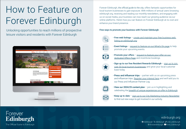 #ForeverEdinburgh - the official guide to the city - offers a range of opportunities for local #tourism businesses to gain exposure to both the visitor market and to local residents.

Find out more👇
tinyurl.com/27ntjeuw 

#DestinationMarketing