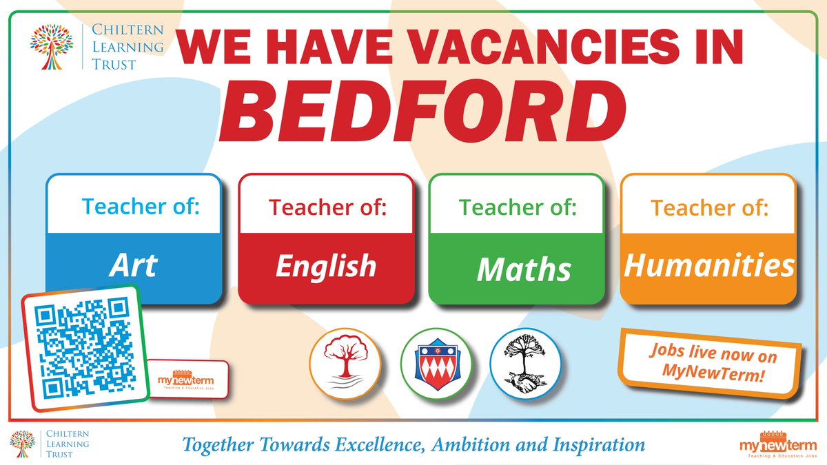 We have a few vacancies within our Bedford schools - are you interested in joining our team? People are recognised as our most important asset - you will be developed and cared for at @ChilternLT. Closing date 20th May on @mynewterm