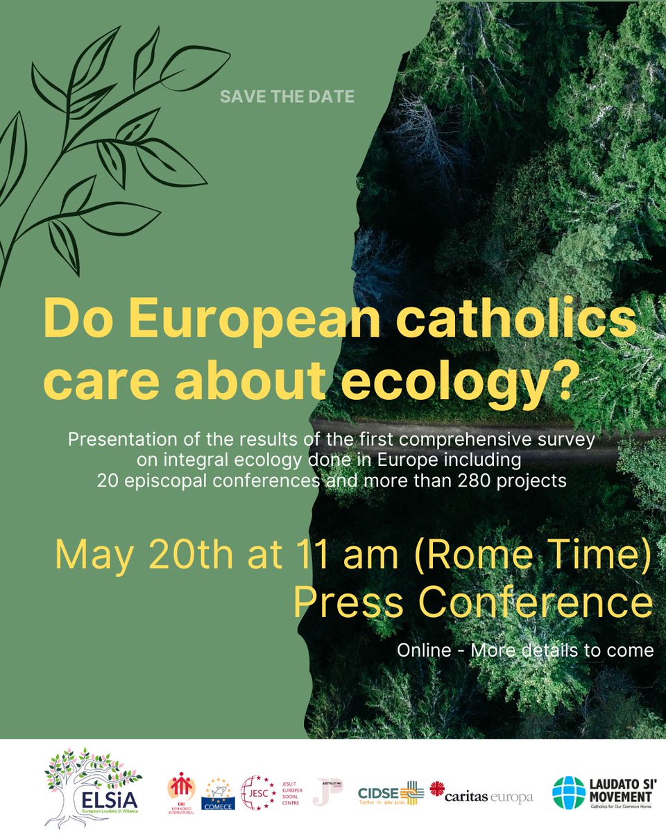 🌱 𝐄𝐕𝐄𝐍𝐓 | We cordially invite you to the multilingual online press conference on Monday, 20 May 2024, unveiling the results of the Living #LaudatoSi’ in Europe survey, a first-of-its-kind initiative conducted by @ELSiAEurope. Info & registration 👉 t.ly/M3fmj