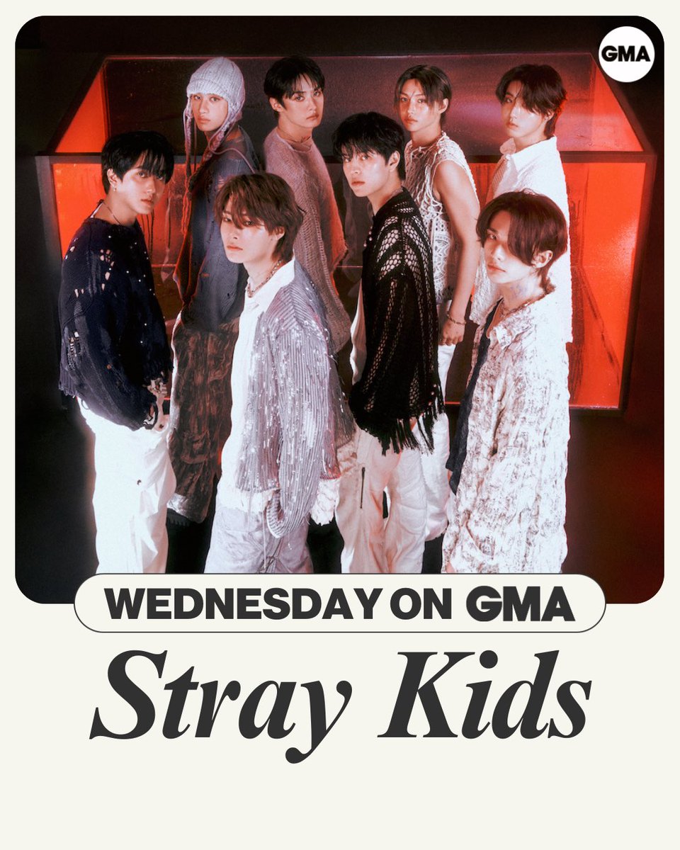 [Good Morning America]

So excited to announce that we’ll be performing at the @GMA ! Stay tuned❤‍🔥

스키즈가 GMA에 출연합니다! 많이 기대해주세요❤‍🔥

✔2024.05.15 7AM (ET)
✔2024.05.15 8PM (KST) 

#StrayKids #스트레이키즈
#GMA #GoodMorningAmerica
#LoseMyBreath Feat.…