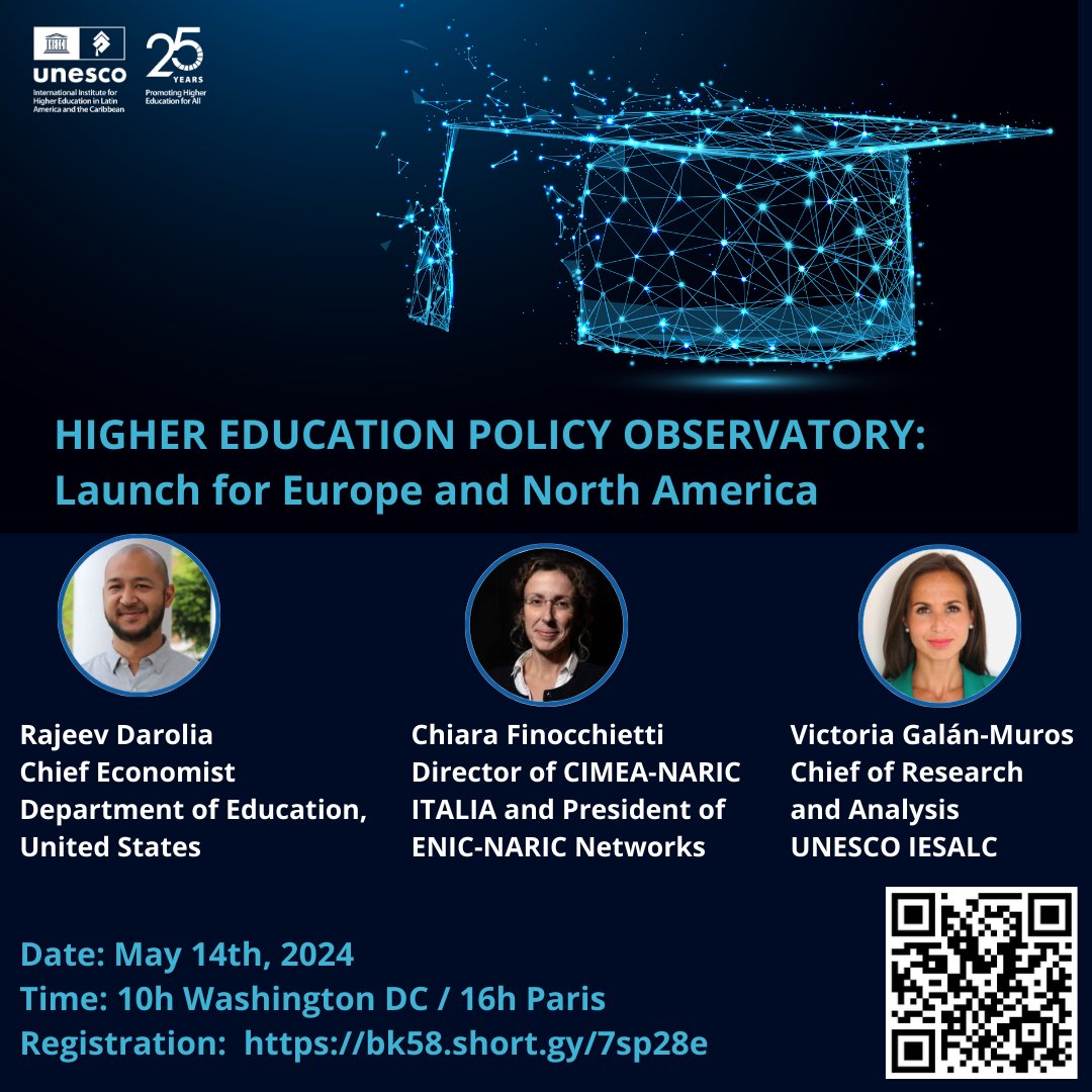 🚀UNESCO IESALC will present to Europe and North America its new Higher Education Policy Observatory: An interactive online platform providing free access to detailed, systematised and transparent information about #HigherEducation systems globally.

ℹ️ bk58.short.gy/7sp28e