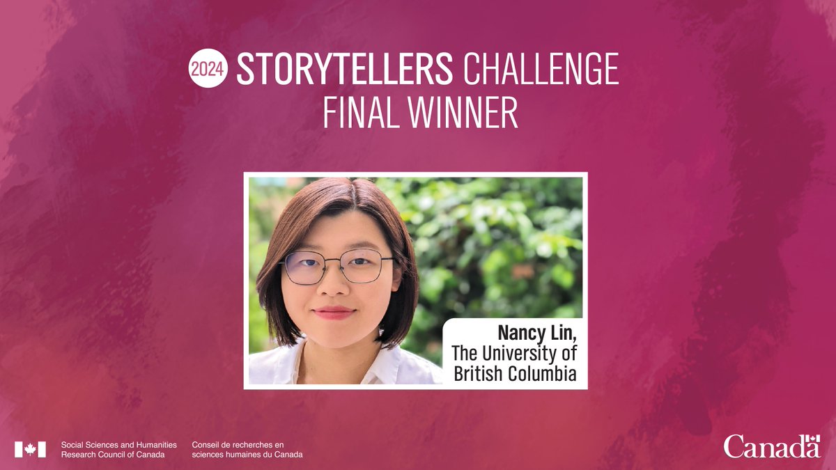 ⭐Congrats to Nancy Lin of @UBC, a winner in the #SSHRCStorytellers Challenge! Watch Nancy’s winning submission: youtu.be/dbnRqLj7iP8?si…