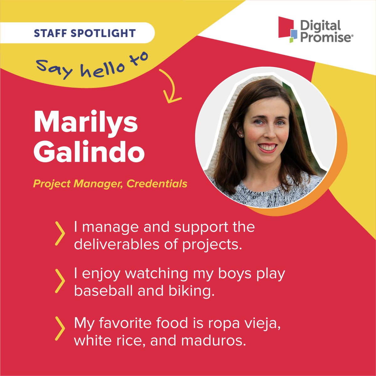 Marilys Galindo, project manager on the Pathways and Credentials team, enjoys biking! Take a look at what else energizes Marilys. #WeAreDigitalPromise